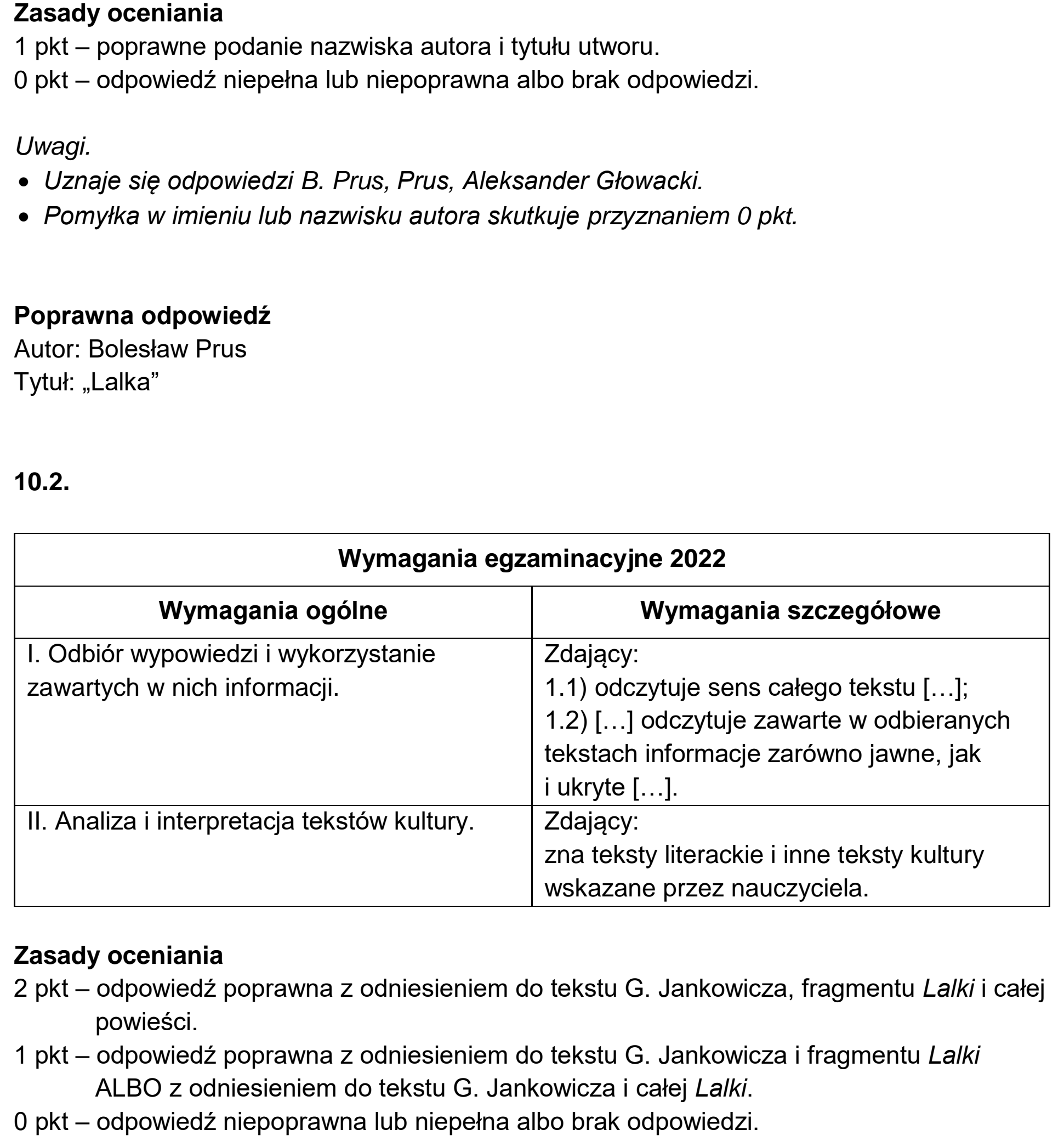 Matura, maj 2022, odpowiedź do zadania 10