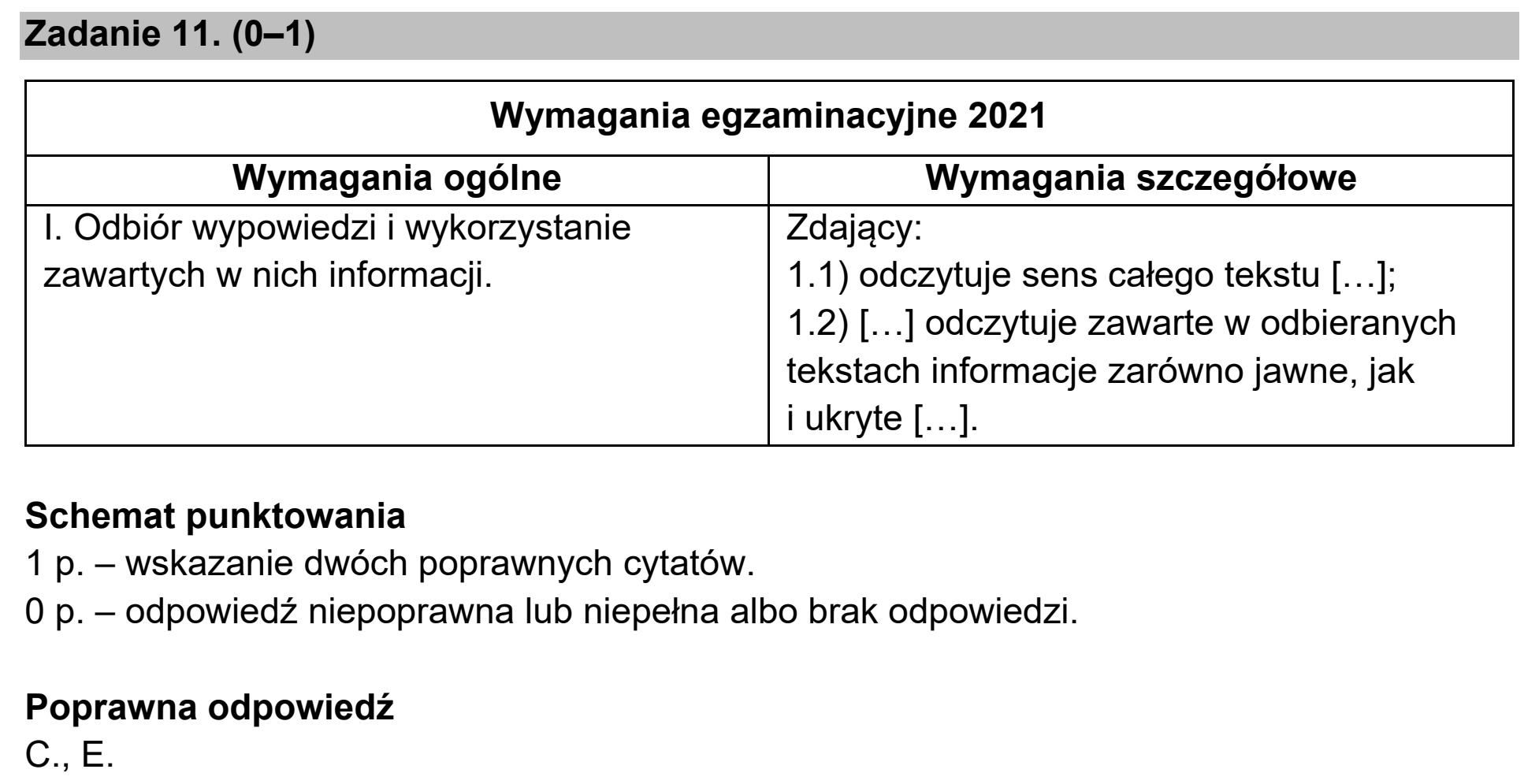 Matura próbna, marzec 2021, odpowiedź do zadania 11