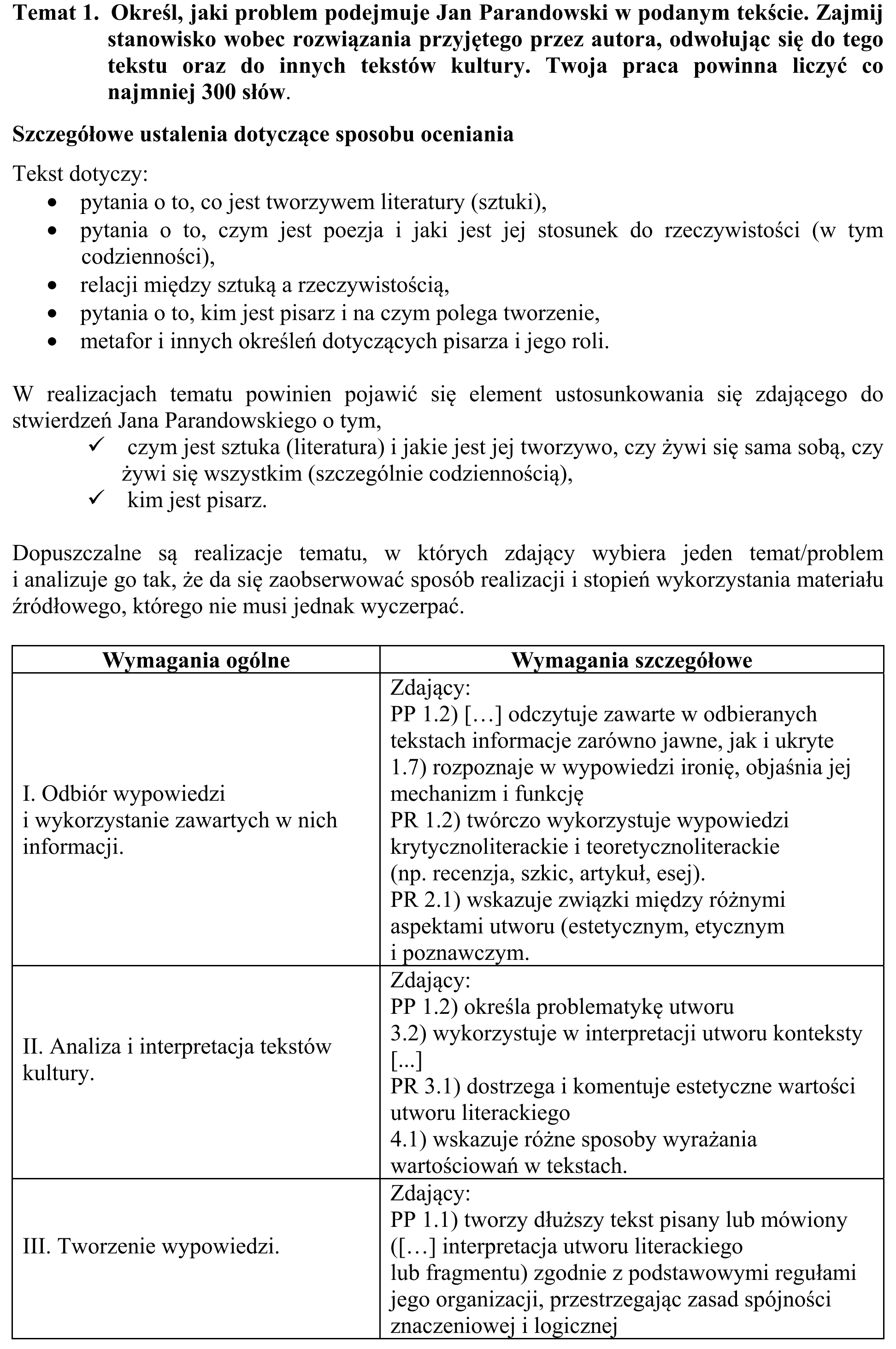 Matura, maj 2016, odpowiedź do zadania 1, fragment 1