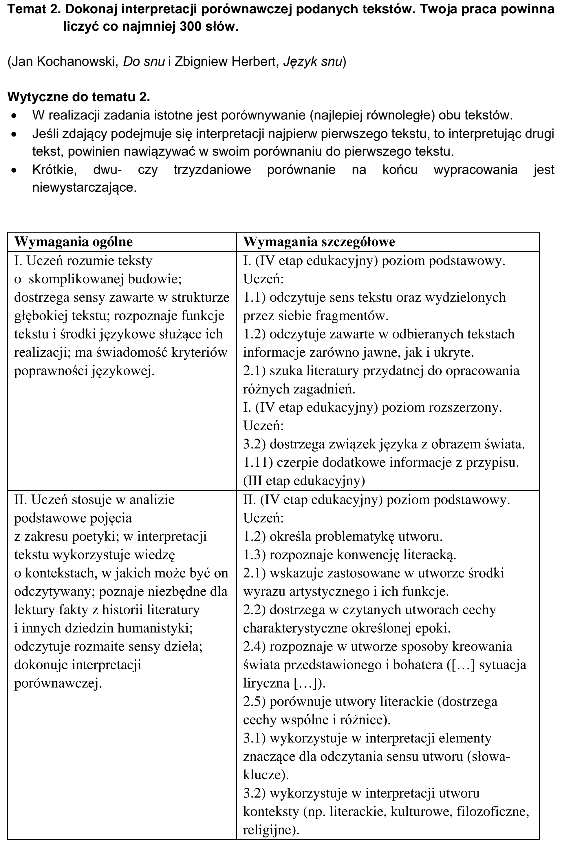 Matura, maj 2020, odpowiedź do zadania 2, fragment 1