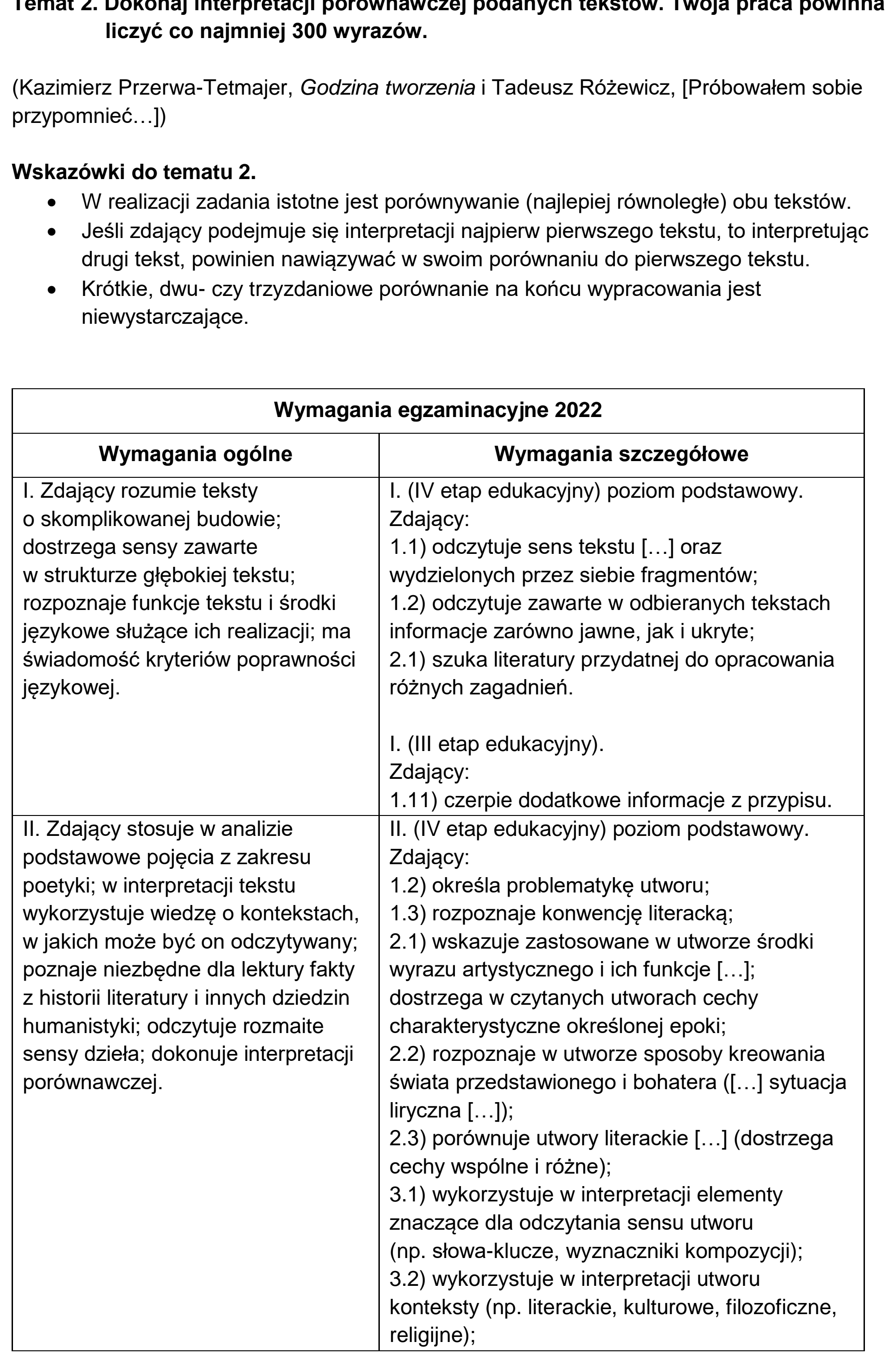 Matura, maj 2022, odpowiedź do zadania 2, fragment 1