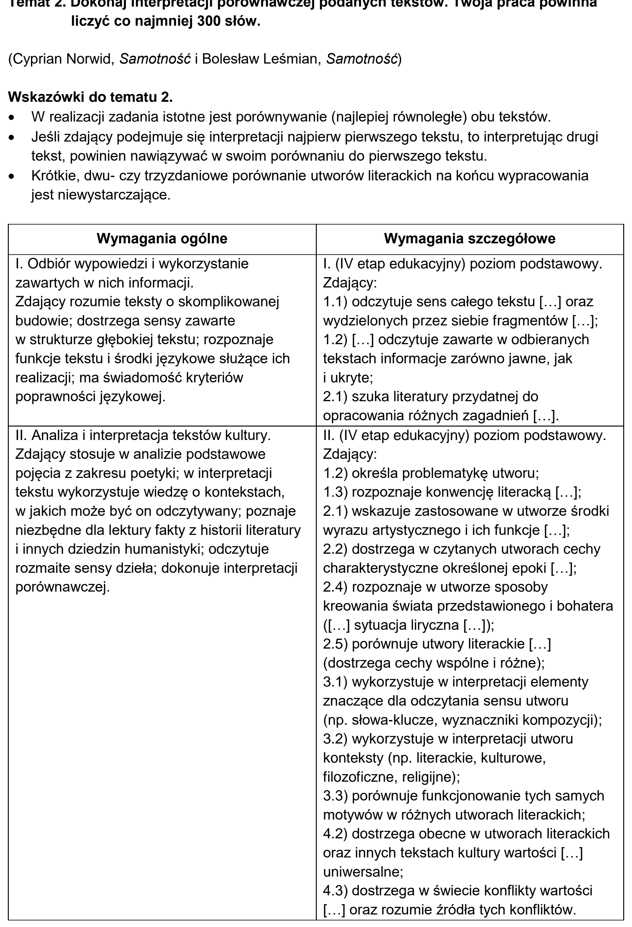 Matura, maj 2026, odpowiedź do zadania 2, fragment 1