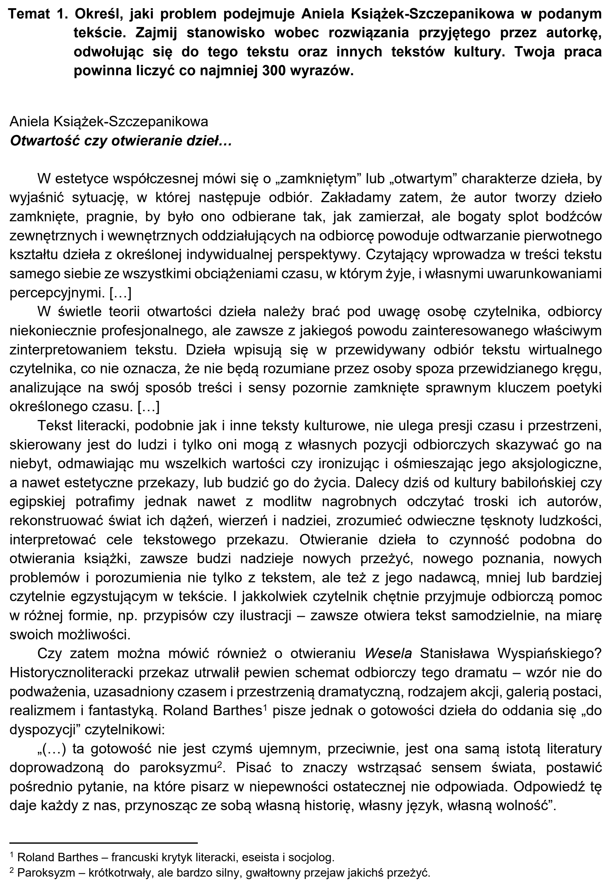 Matura próbna, marzec 2021, podgląd zadania 1, fragment 1