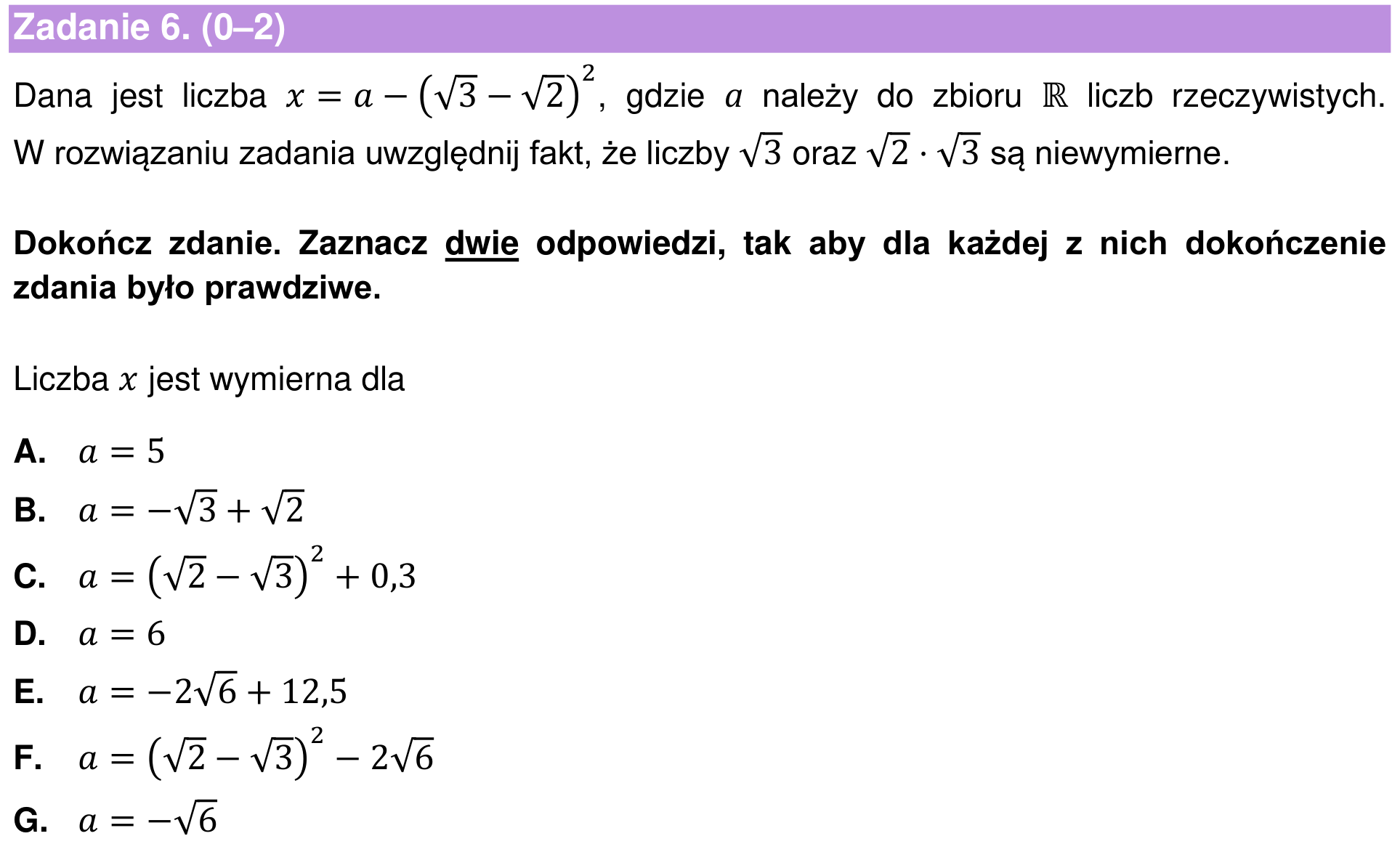 Informator maturalny 2022 – podstawa, podgląd zadania 6